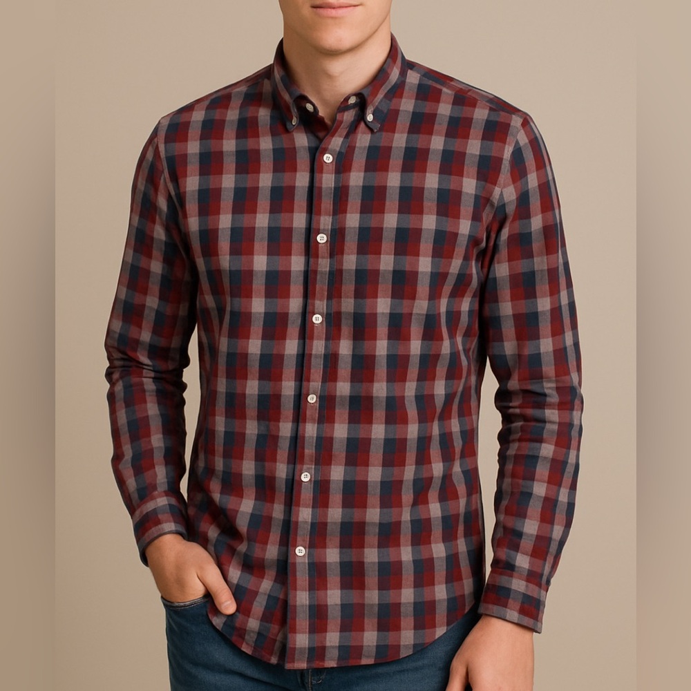 UNTUCKit Pomerol Plaid Wrinkle Free Shirt Button Down Navy Check Slim Fit Medium